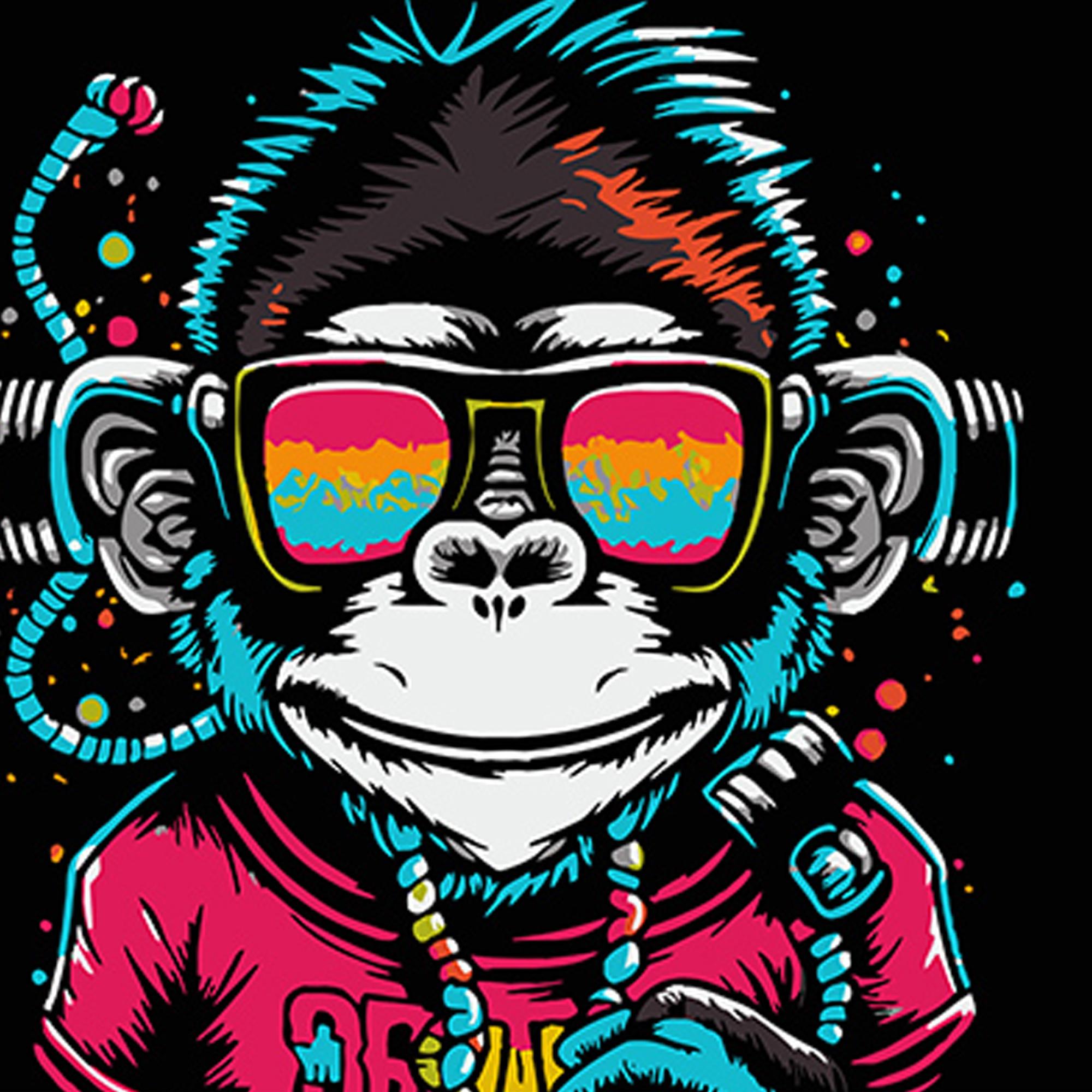 Картина по номерам Strateg Премиум Обезьяна в наушниках и очках на черном фоне 40х40 см (AV4040-53)