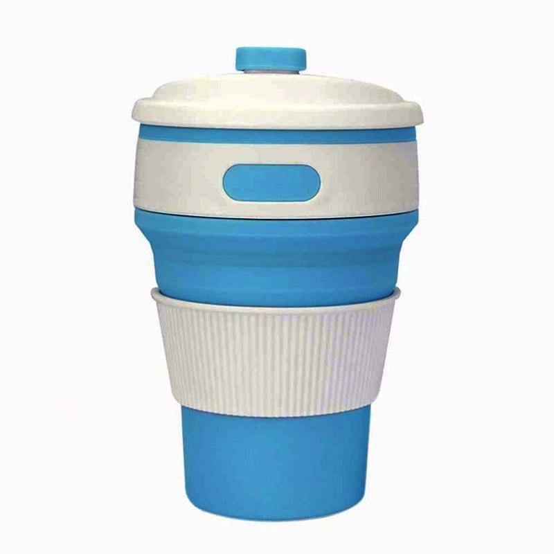 Стакан з кришкою трансформер складний силіконовий 350 мл Синій