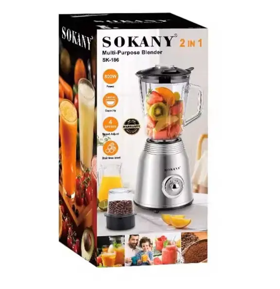Блендер стационарный Sokany SK-186 с чашей 1,5 л Стальной - фото 5 Блендер стационарный Sokany SK-186 с чашей 1,5 л Стальной - фото 5
