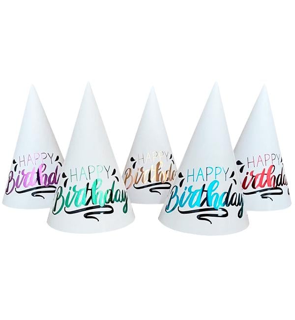 Колпачки бумажные Happy Birthday 15 см 5 шт. Ассорти (12968791)