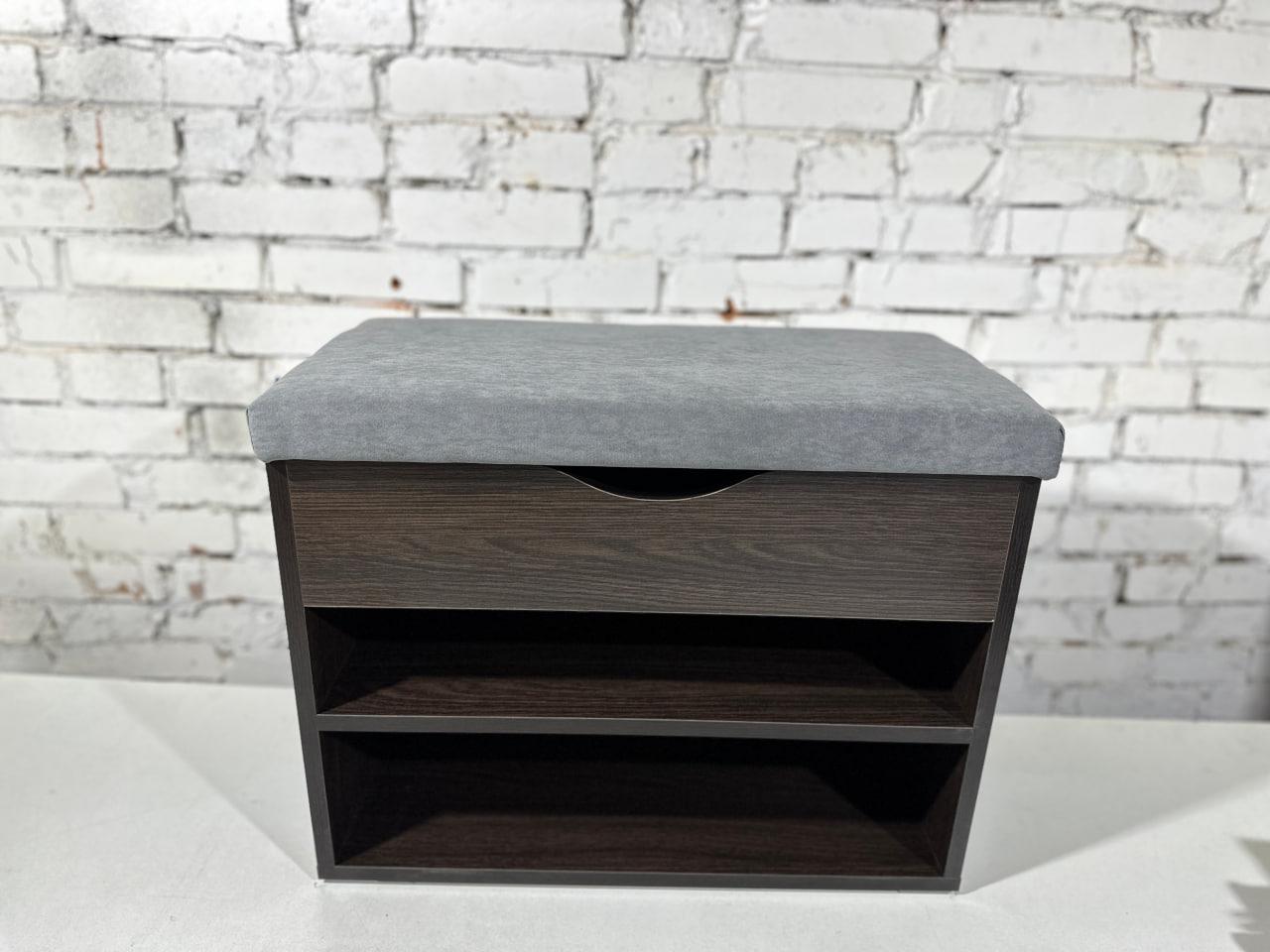 Тумба для обуви ДСП/ткань 30х80х45 см Венге темный/серый - фото 2 Тумба для обуви ДСП/ткань 30х80х45 см Венге темный/серый - фото 2