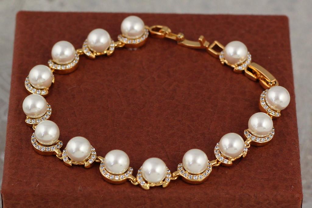 Браслет Xuping Jewelry лунная соната с жемчугом 19,5 см 9 мм Золотистый