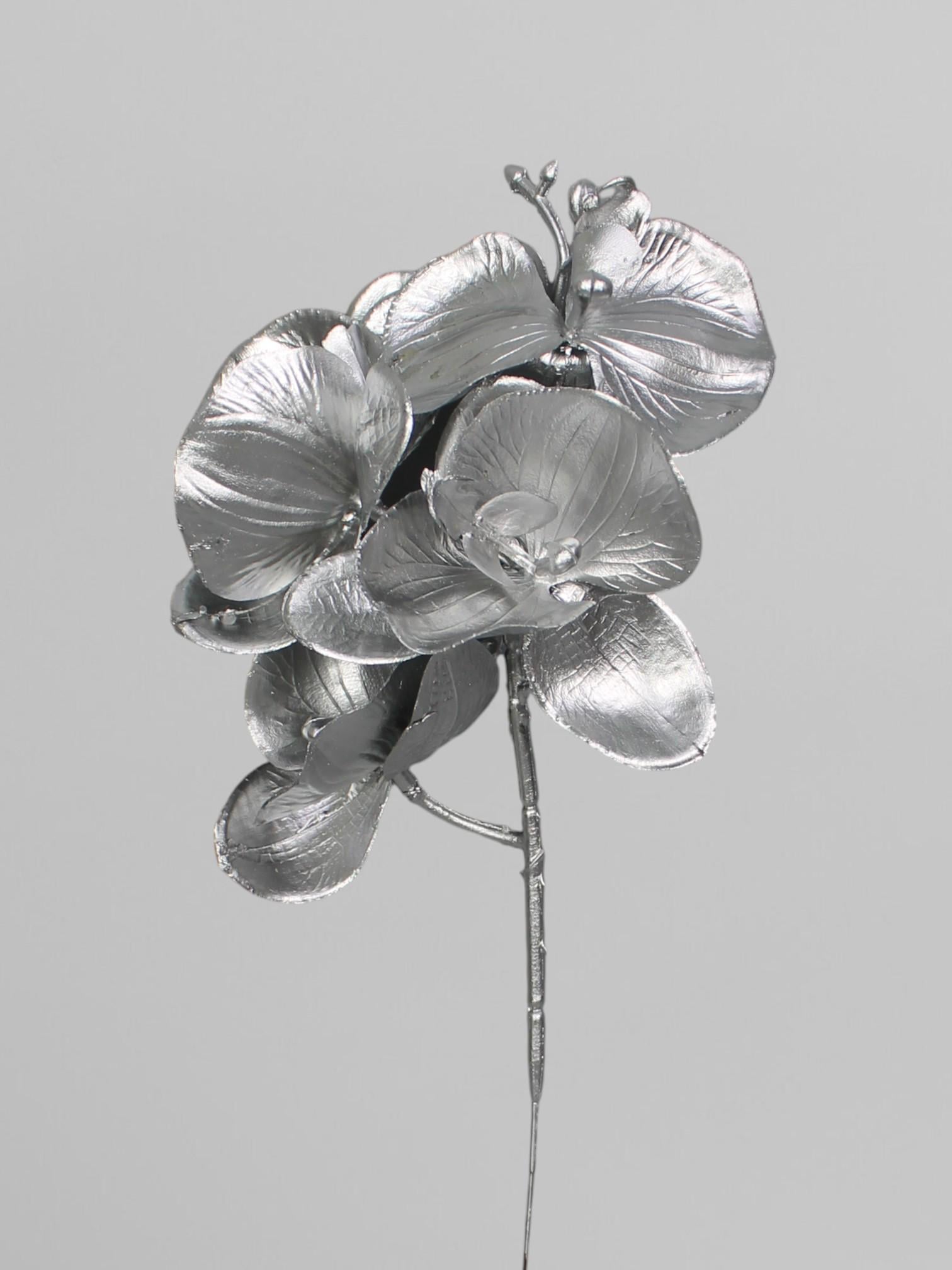 Декоративная ветвь орхидеи Фаленопсис на 5 соцветий 32 см. Серебристый (Р03144)