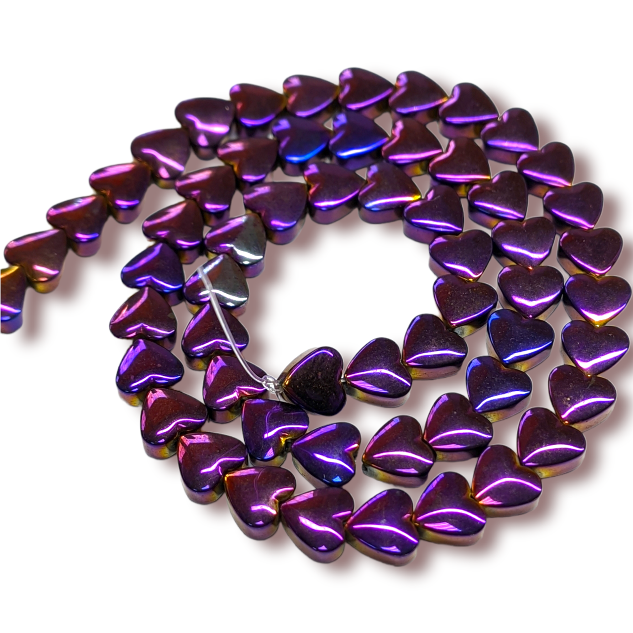 Бусины Сердце Гематит 6х3 мм Рондель нить 40 см Фиолетовый (БГ0603с36)