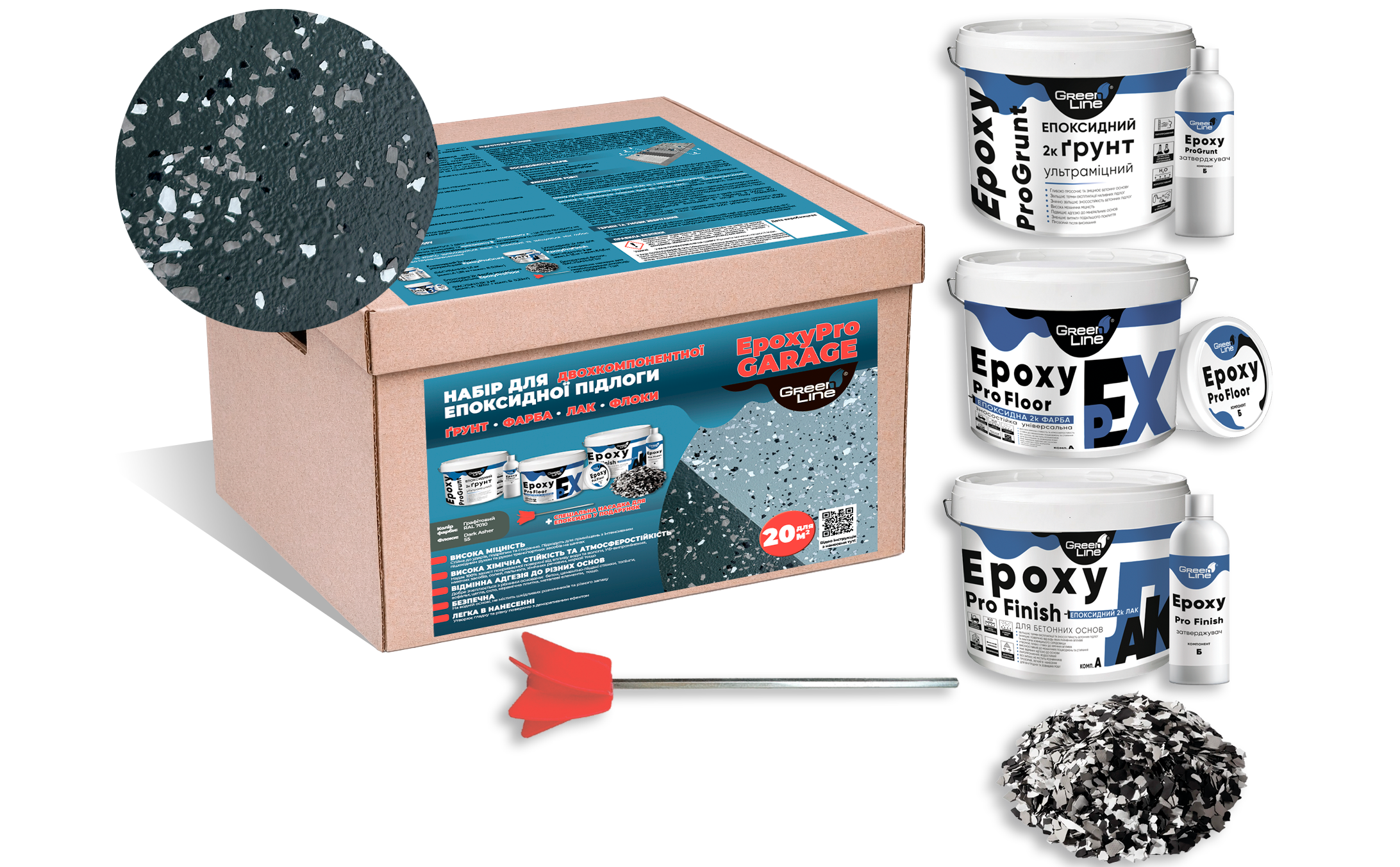 Комплект эпоксидных материалов EPOXYPROGARAGE на 20 кв. м Графитовый (GLUA770020G)