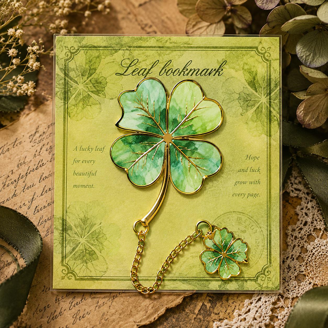 Закладка для книг металева Vintage Leaves конюшина Зелений (37243313)