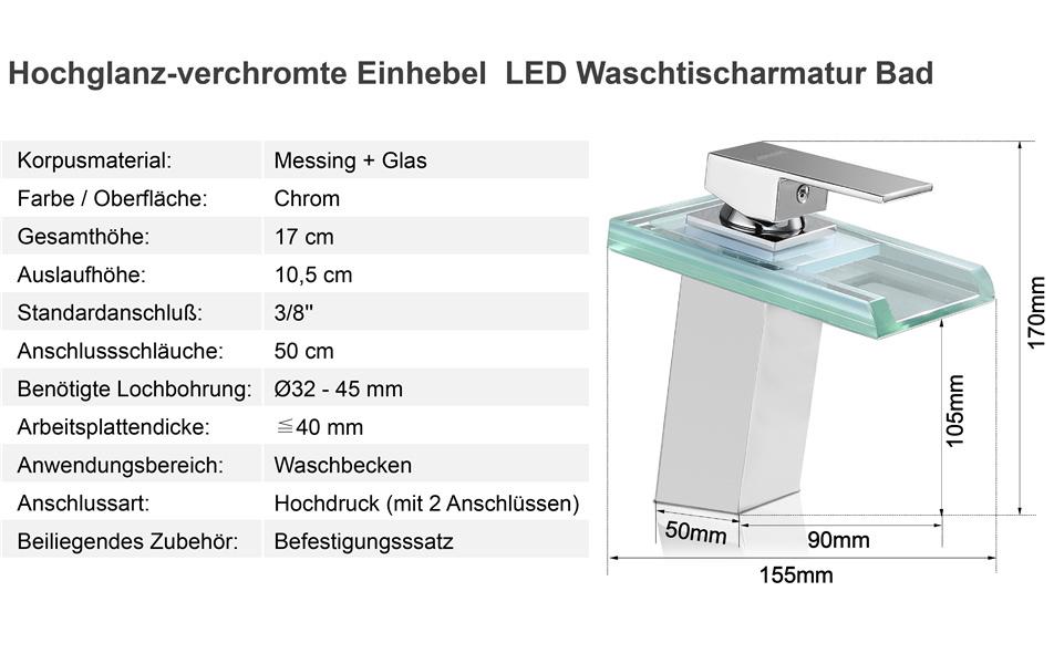 Смеситель для раковины BONADE RGB LED стеклянный (1237778) - фото 7