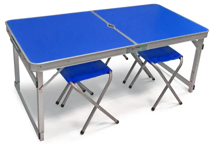 Стіл для пікніка Easy Camping посилений розкладний металеві стільці 4 шт. Синій