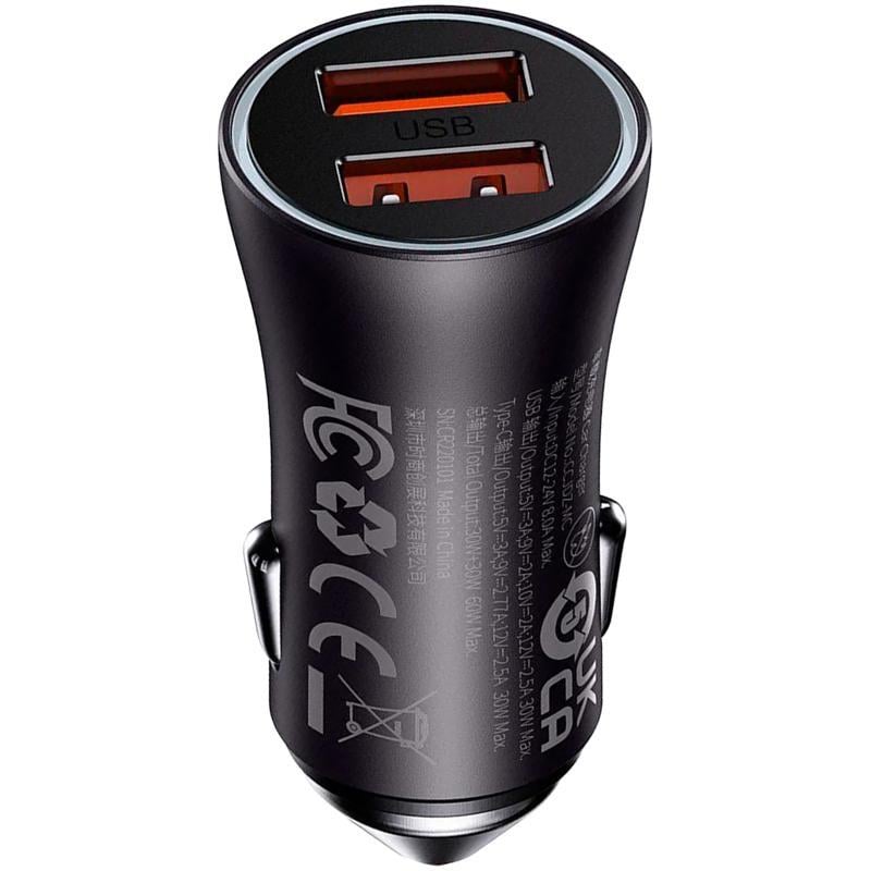 Зарядний пристрій автомобільний BASEUS Golden Contactor Max Series 60W 2USB Dark Grey (CGJM000013)