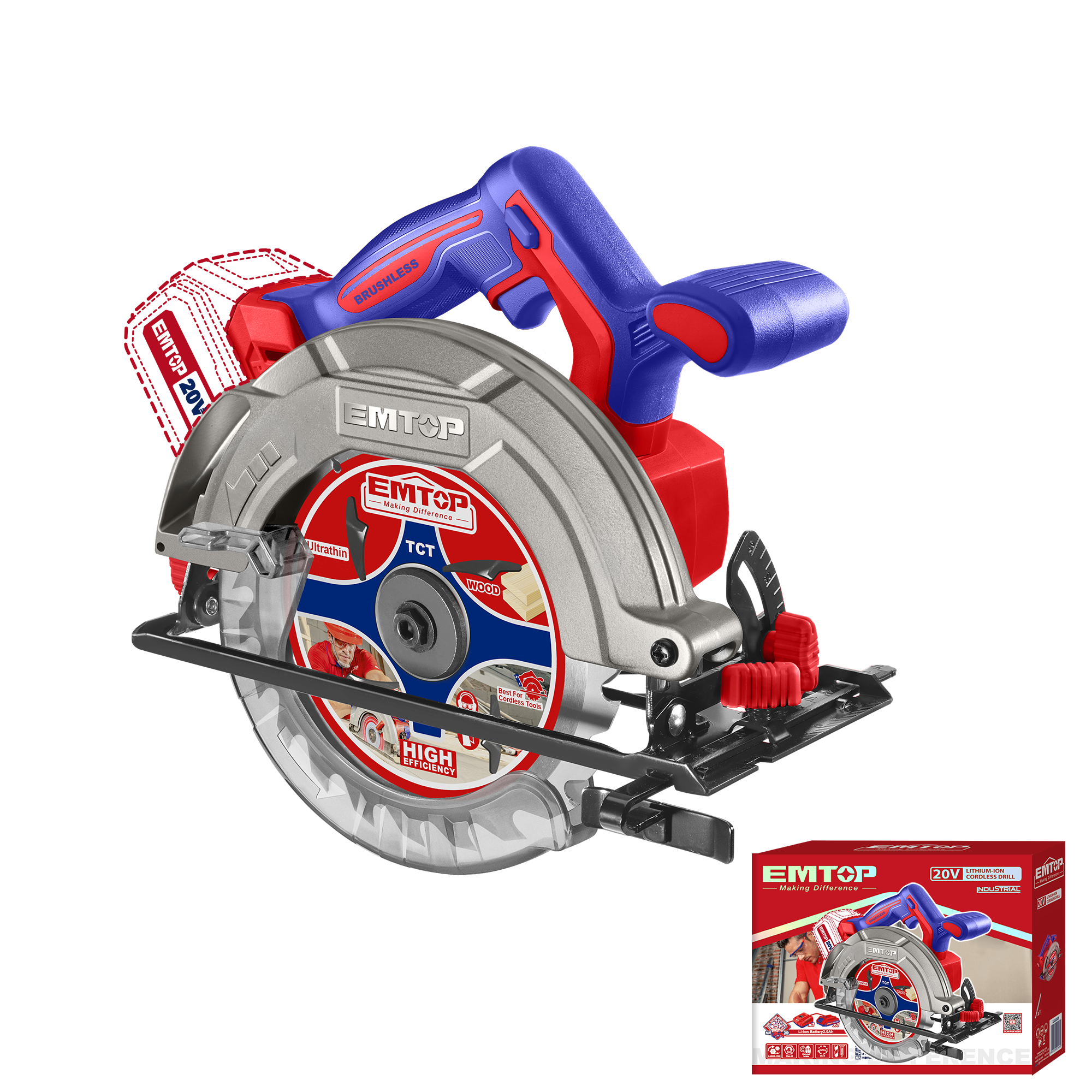 Пила дисковая аккумуляторная EMTOP ELCS1652 без АКБ и ЗУ