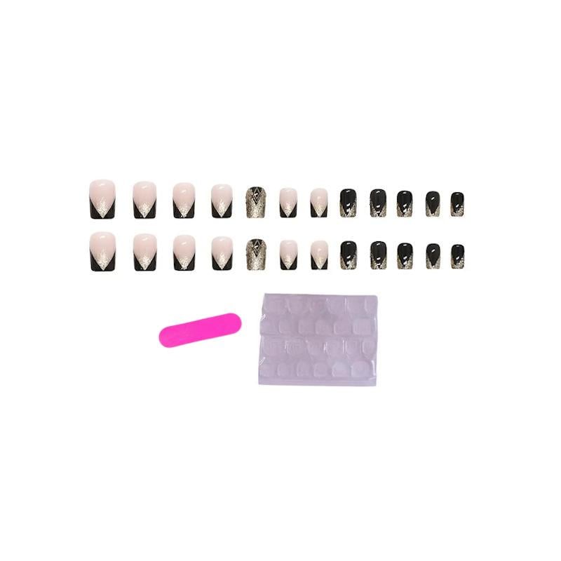 Накладні нігті геометричний дизайн з клейовими пластинами набір 24 ​​шт. Чорний із золотистим (2743174642)
