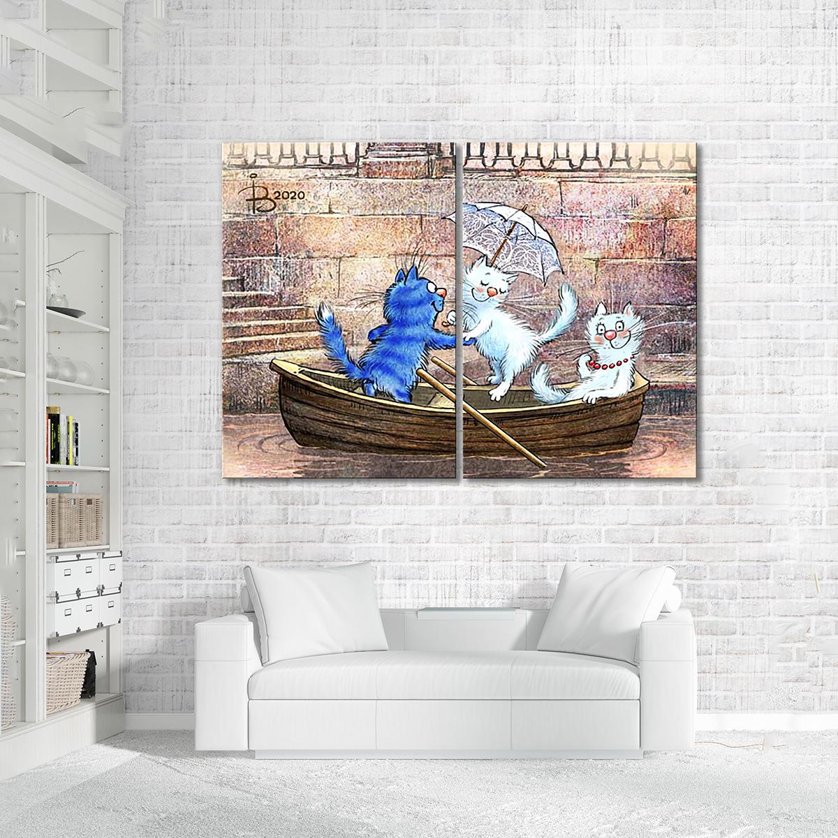 Модульная картина Трое в лодке 2 модуля 70x105 см