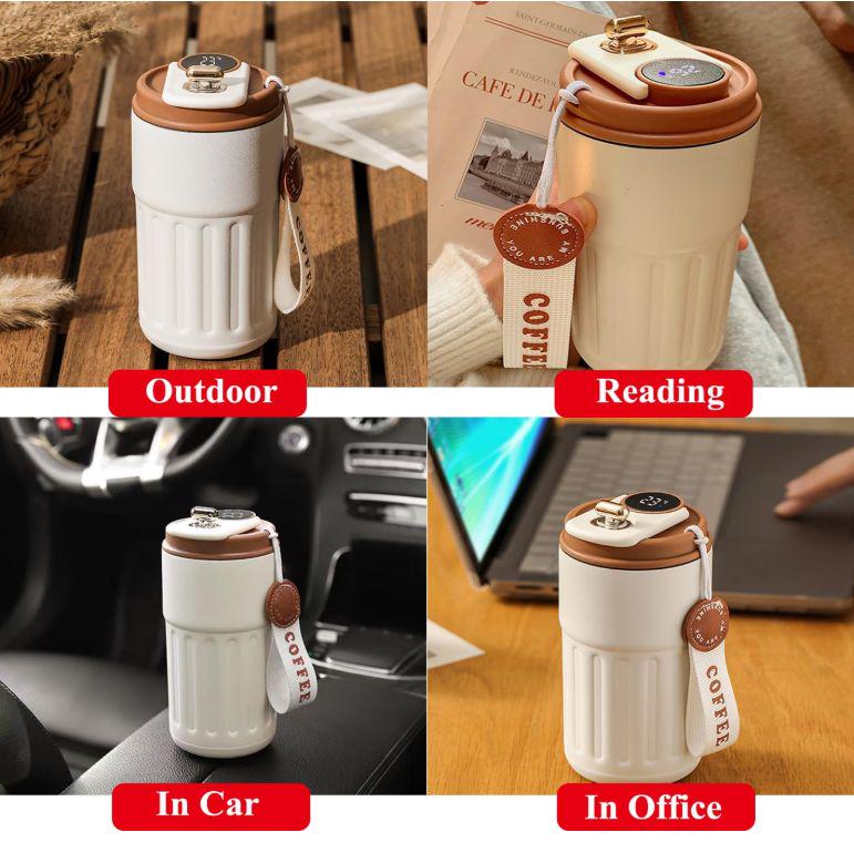 Термокухоль з інтелектуальним дисплеєм температури нержавіюча сталь з коричневою кришкою 420 мл Білий (2466192152) - фото 25