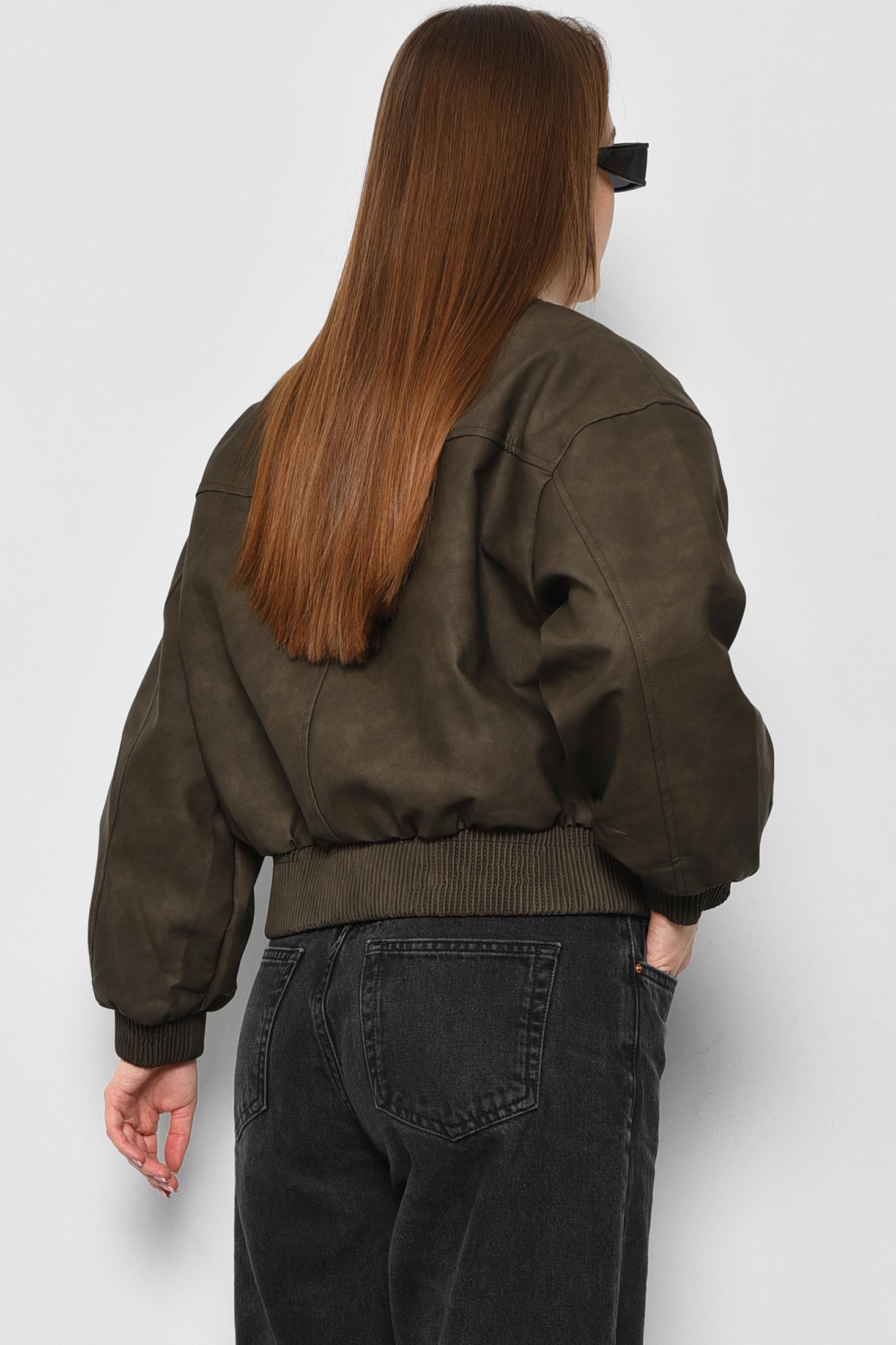 Бомбер жіночий екошкіра L Коричневий (178375) - фото 3