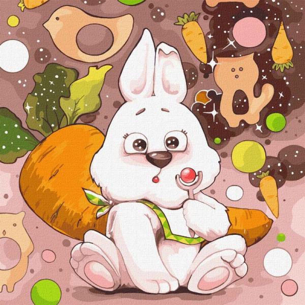 Картина по номерам Идейка Очаровательный зайчик 30х30 см в термопакете (KHO4215)