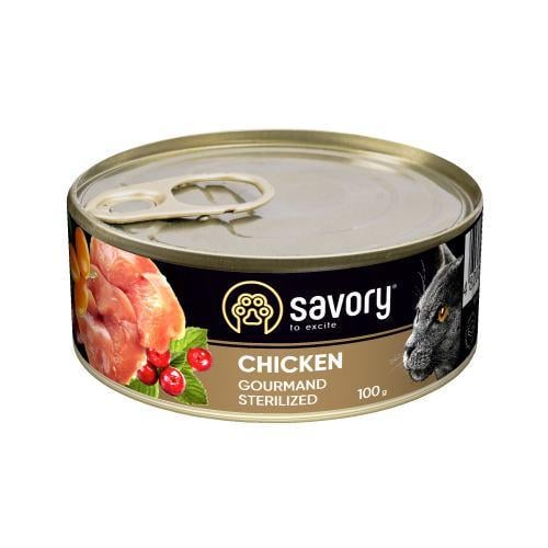 Вологий корм Savory для дорослих стерилізованих котів з куркою 100 г 10 шт.