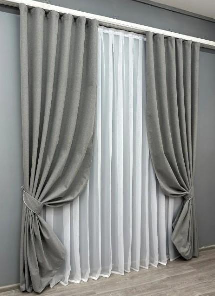 Тканина шторна льон блекаут однотонний Сірий (1821ш) - фото 3 Тканина шторна льон блекаут однотонний Сірий (1821ш) - фото 3