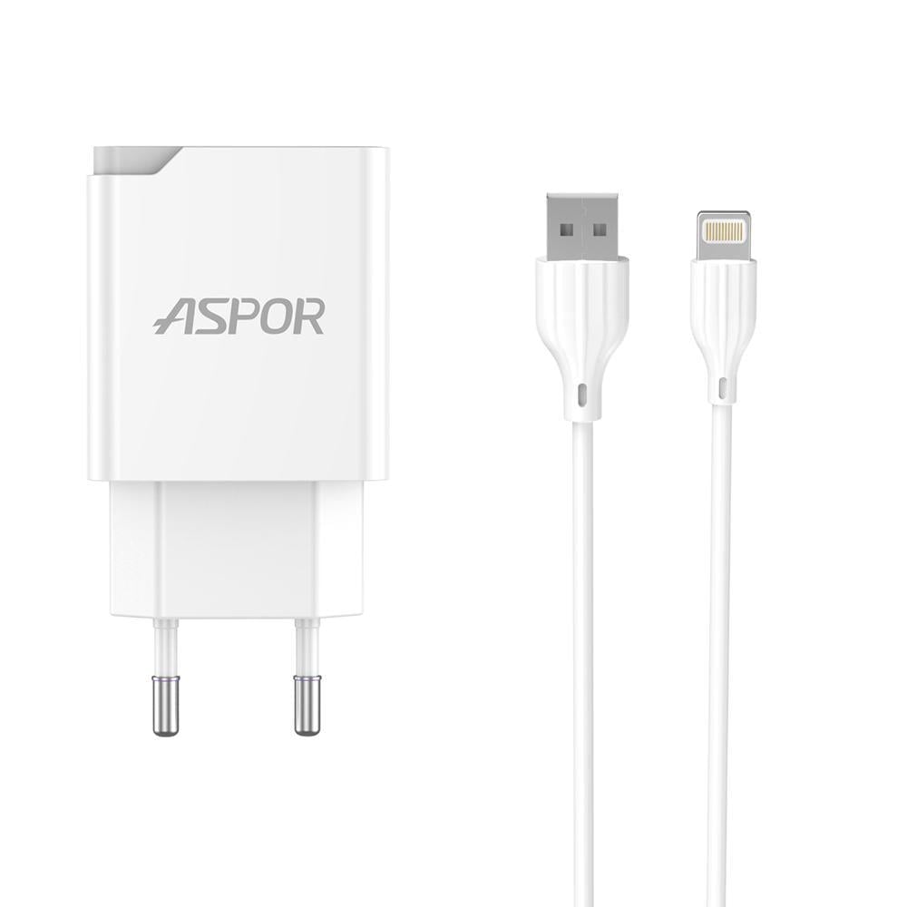 Зарядное устройство для телефонов Aspor A826 20W 2 USB кабель Lightning Белый (557-925079)