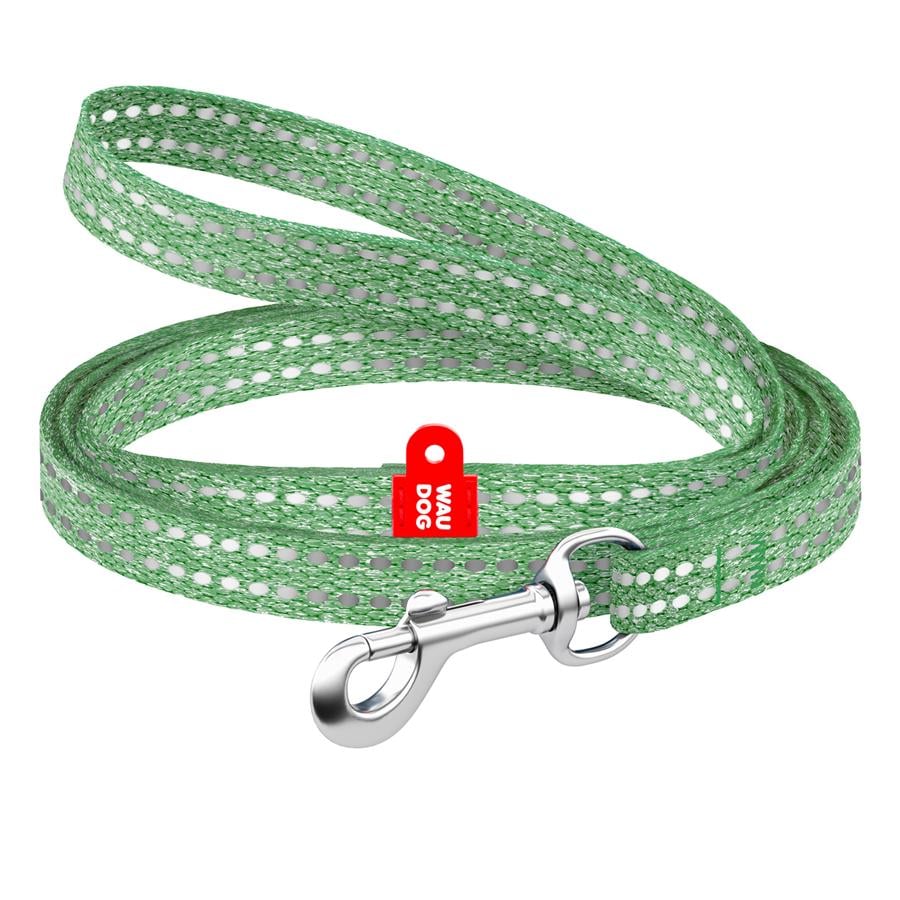 Поводок для кошек и малых собак WAUDOG из восстановленного хлопка светоотражающий XS 10 мм з 200 см Зеленый
