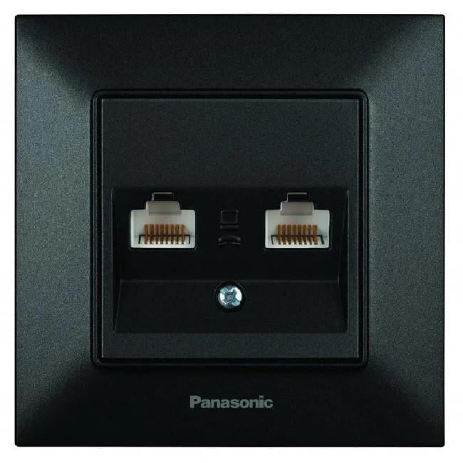 Сетевая розетка 2-я RJ45 CAT6e Черный Panasonic Arkedia Slim Дымчатый (WNTC04072BL-UA)
