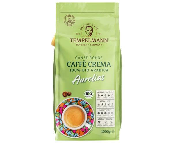 Кава в зернах Tempelmann Aurelias Caffe Crema Bio 1 кг (13348682)