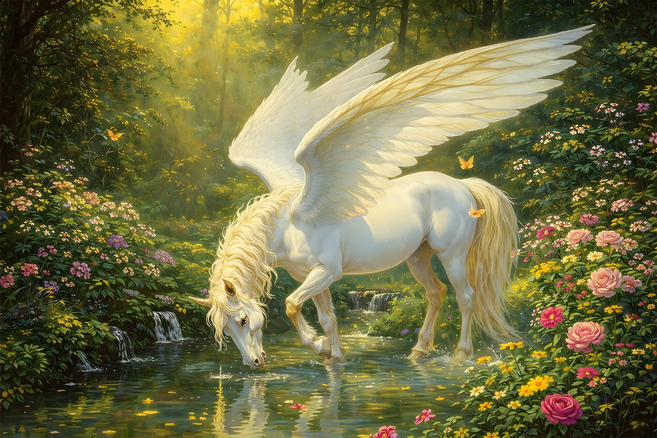 Фотообои флизелиновые Upstream Волшебный пегас в лесу 285х190 см (S5KID-109/4)