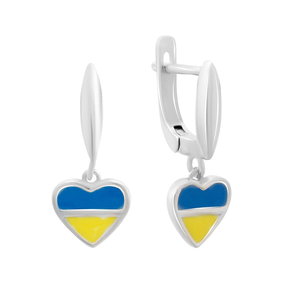 Серьги серебряные с эмалью в форме сердца