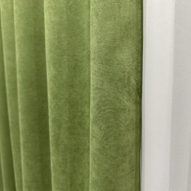 Комплект штор микровелюр 2 шт. 1,5х2,7 м готовые на шторной тесьме 6 см Оливковый (petek-586) - фото 2