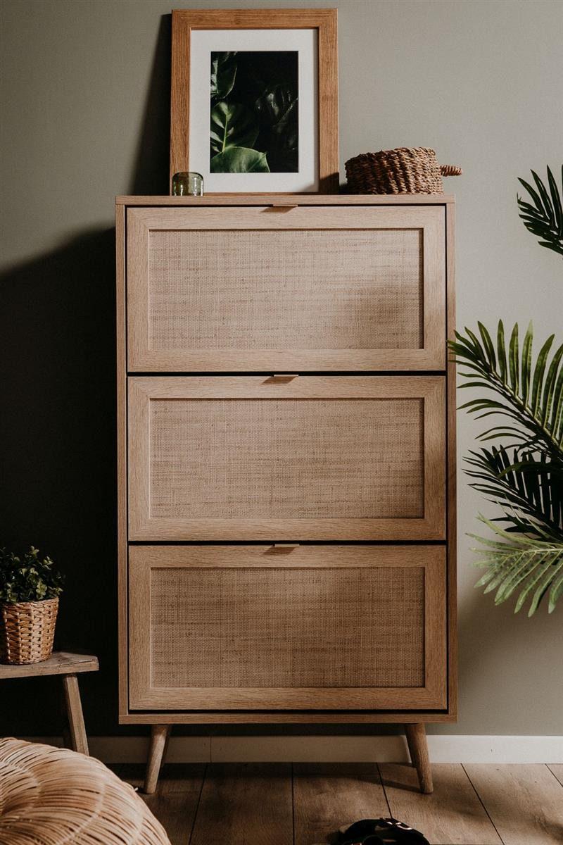 Тумба для обуви BALI 49A 3 отдела на деревянных ножках Дуб артизан/Рафия (ART2148) Тумба для обуви BALI 49A 3 отдела на деревянных ножках Дуб артизан/Рафия (ART2148)