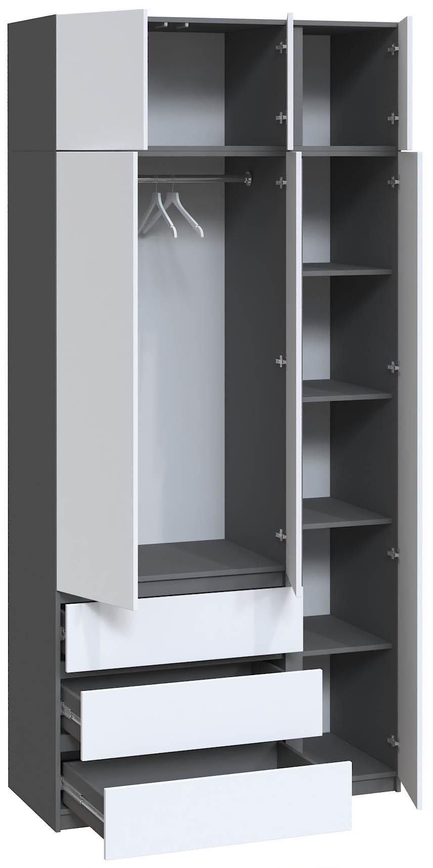 Шафа з антресоллю та дзеркалом Майстер Форм Брайт правостороння 1200х520х2400 мм Антрацитовий/Білий (32379) - фото 2