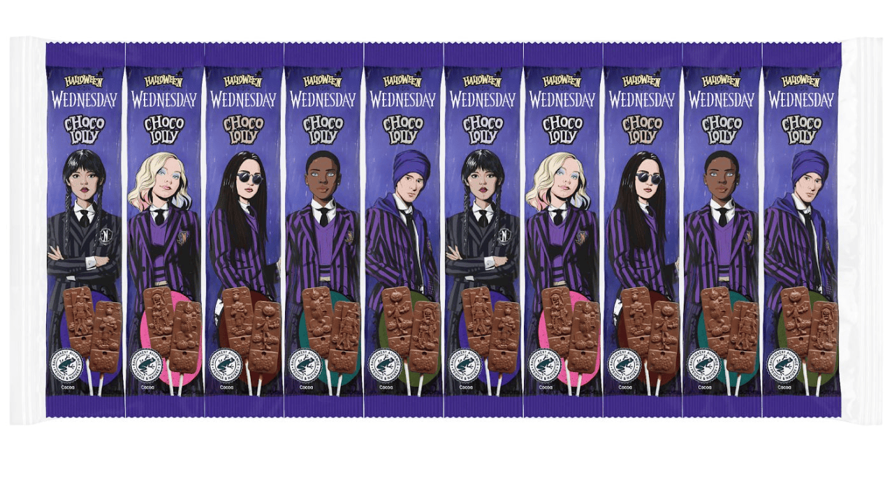 Шоколадні цукерки на паличці​​​​​​​ Halloween Wednesday Choco Lolly 10 шт. х 15г (2795442942)