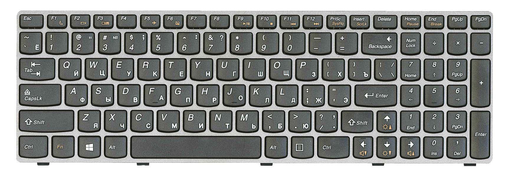Клавиатура для ноутбука Lenovo IdeaPad G580/G585/Z580/Z585/Z780 Gray Frame Black