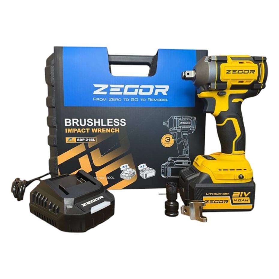 Гайковерт ударный аккумуляторный Zegor SDP-21BL 21V Profesional/бесщеточный двигатель/реверс/с подсветкой