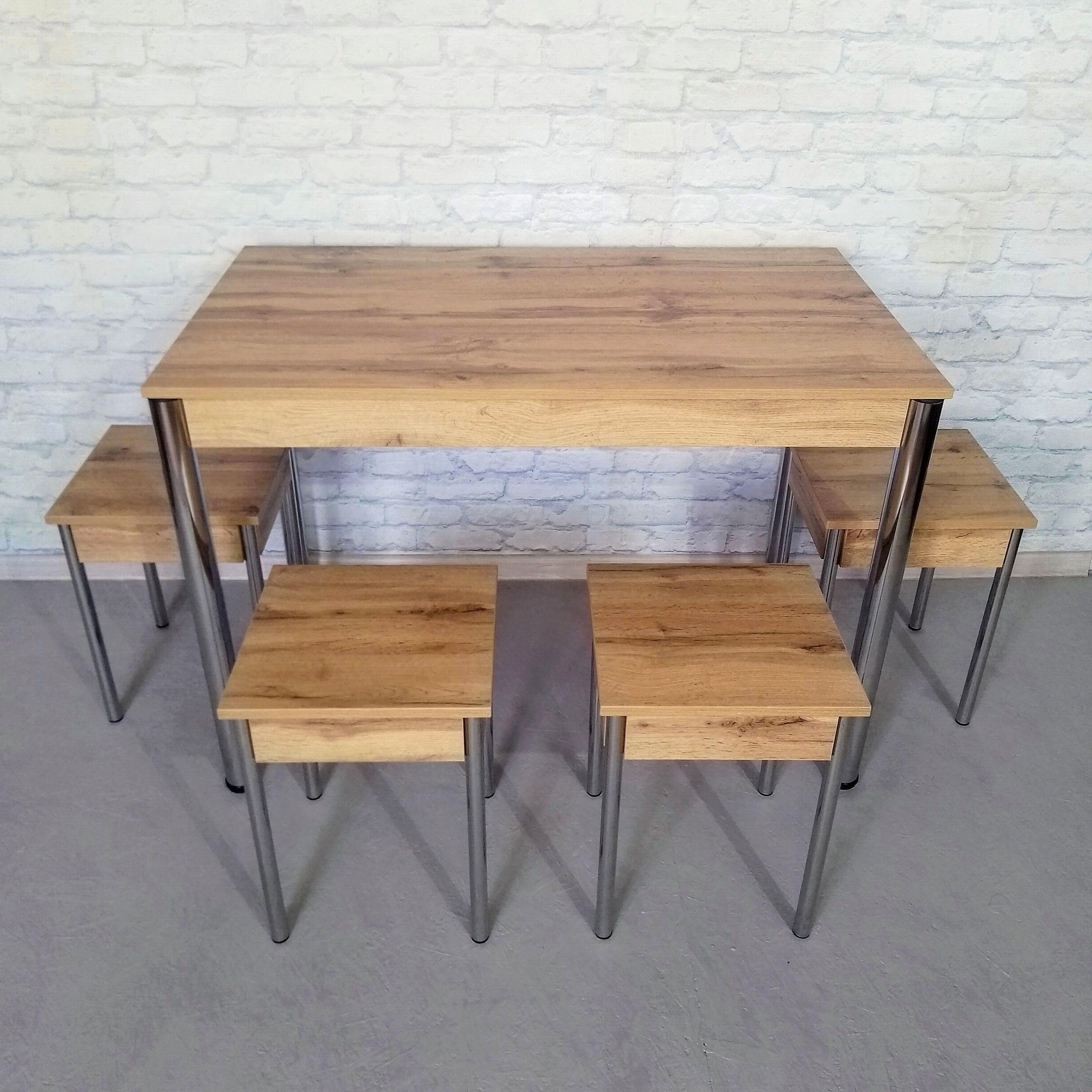 Обеденный стол и 4 табурета Валент ножки металлические 110х65х75 см Дуб аппалачи/Хром (0035) - фото 2 Обеденный стол и 4 табурета Валент ножки металлические 110х65х75 см Дуб аппалачи/Хром (0035) - фото 2