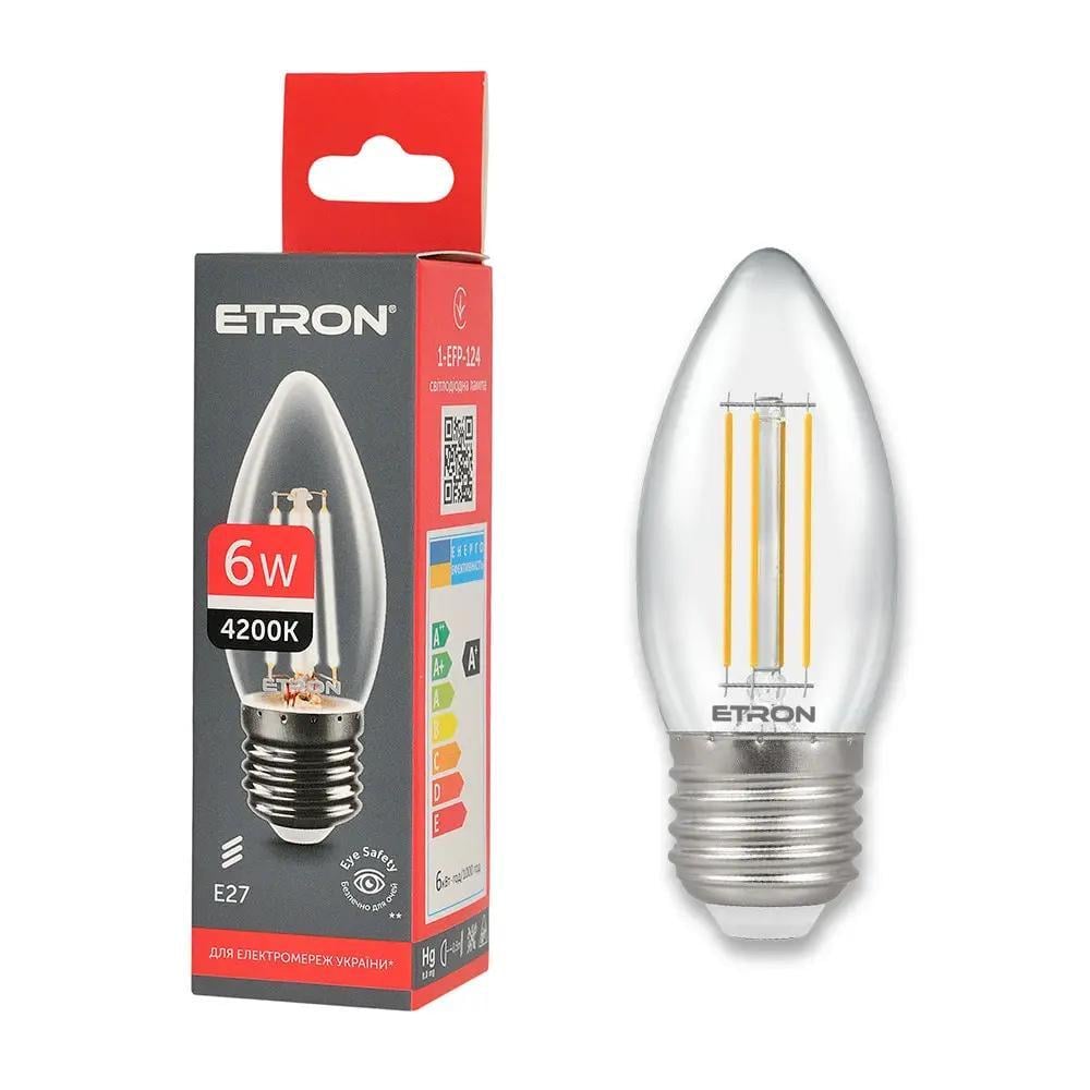 LED-лампа філаментна ETRON прозора C37 6W E27 4200K Нейтральний білий (1-EFP-124)