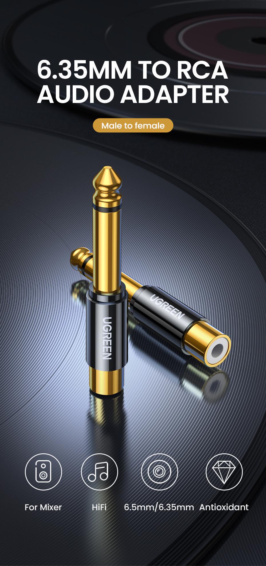 Кабель UGREEN 6,5 мм Jack-RCA 6.35 мм AUX Hi-Fi тюльпан Золотий (80731) - фото 2