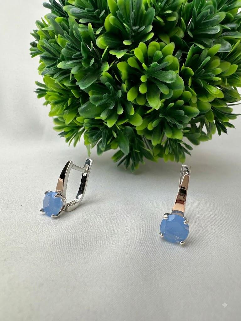 Серьги Нежность серебро 925 с золотыми напайками 375 с цирконами Голубой (3000747776)