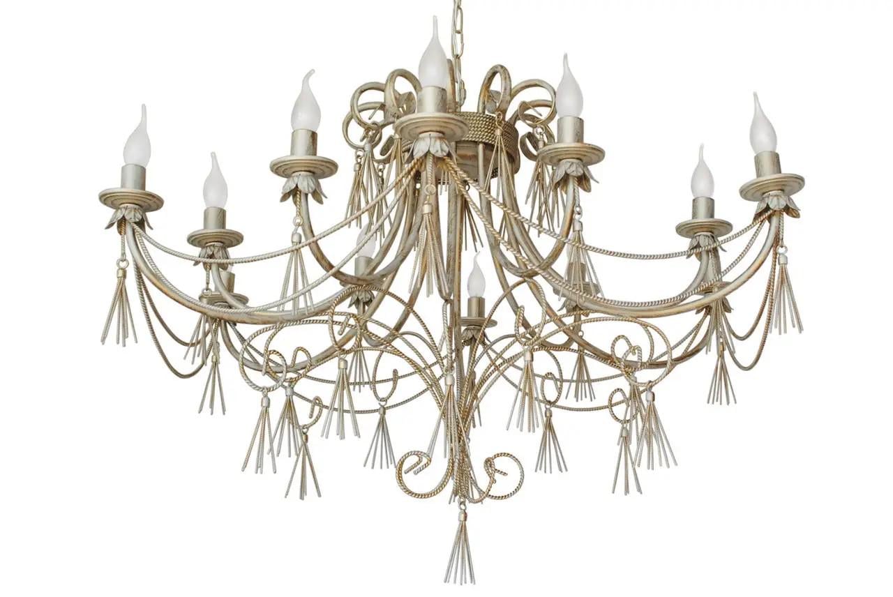 Люстра кованная Снежная королева ручной работы в стиле ретро-люкс на 12 рожков Е14 Бежевая/Золотой (КИС12БЕЖ)