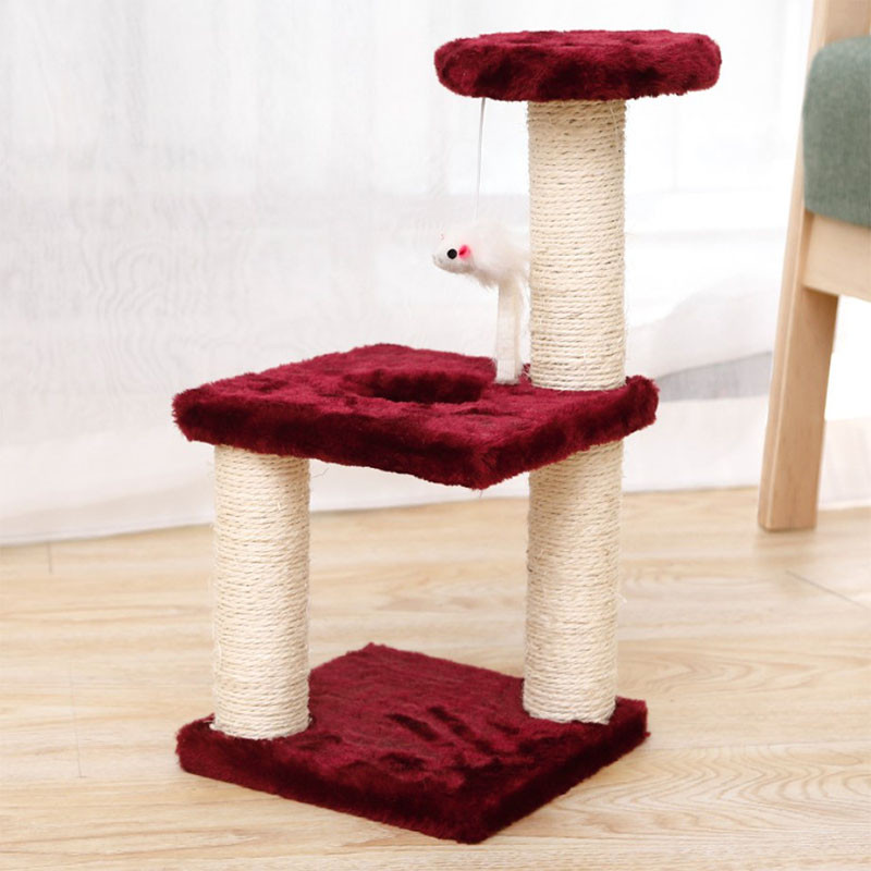 Когтеточка для кота с полками и игрушкой Taotaopets 072204 20x20x40 см Burgundy Когтеточка для кота с полками и игрушкой Taotaopets 072204 20x20x40 см Burgundy