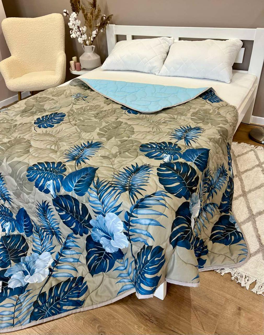 Одеяло летнее двухстороннее с рисунком євро 200x220 см Серый (27481087) - фото 2