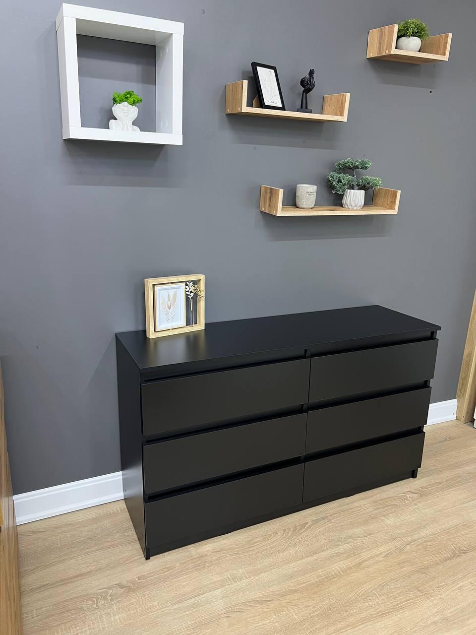 Комод Kvatro 130 на 6 шухляд 1300х750х400 мм Чорний Комод Kvatro 130 на 6 шухляд 1300х750х400 мм Чорний