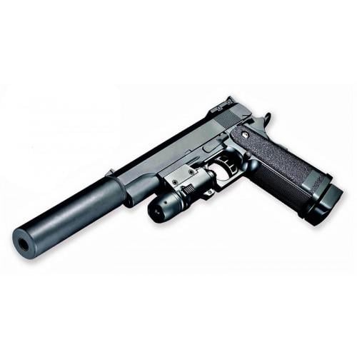 Пистолет страйкбольный Galaxy Colt с глушителем и прицелом металл G6A Черный (M1911 Hi)