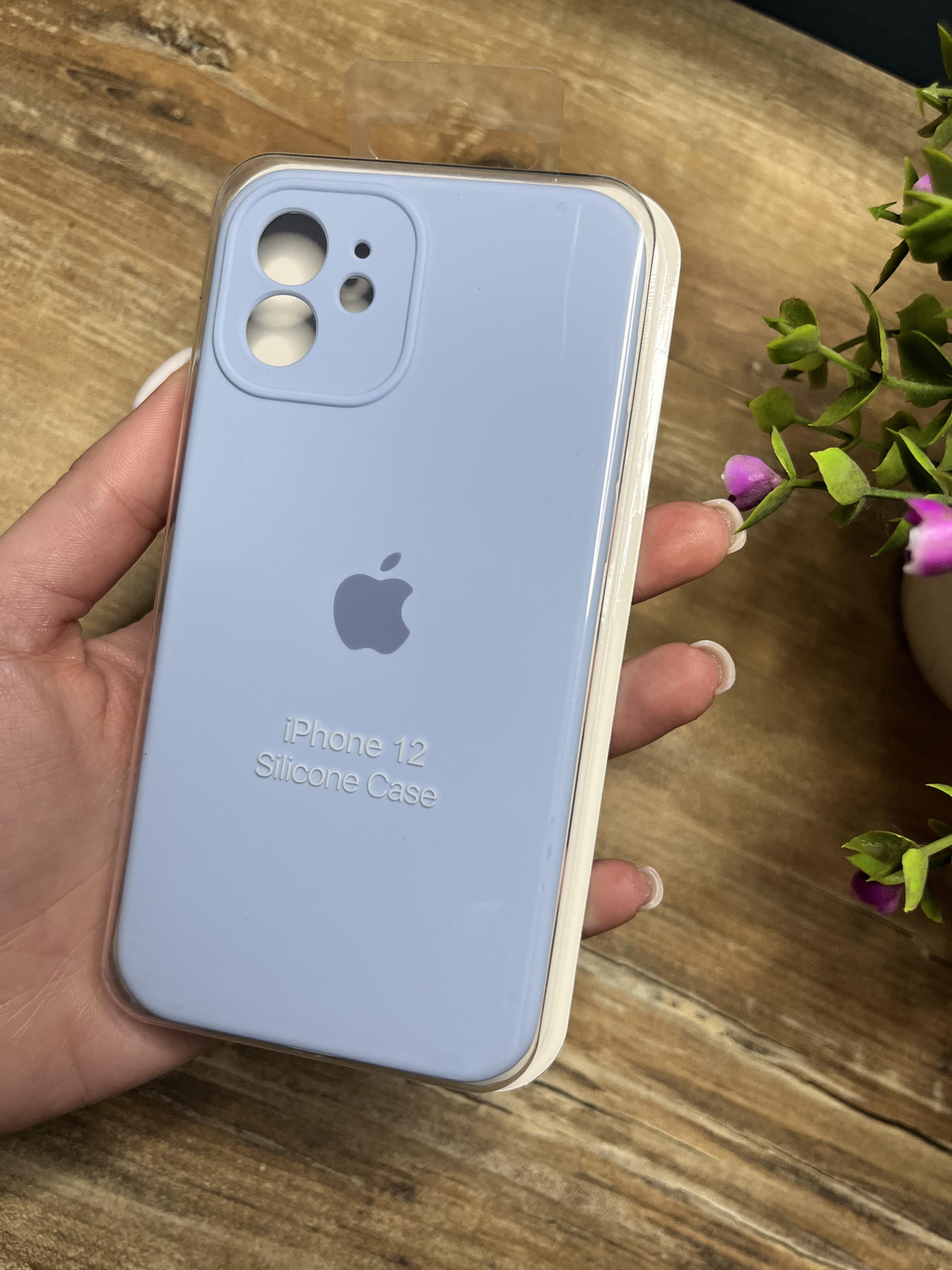Чехол накладка на iPhone (Айфон) 12 квадратные борта silicone case full camera Apple