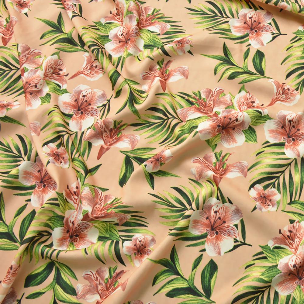 Ткань сатин Fendi Цветочный V-5/2 Лилия Темный беж (14791)