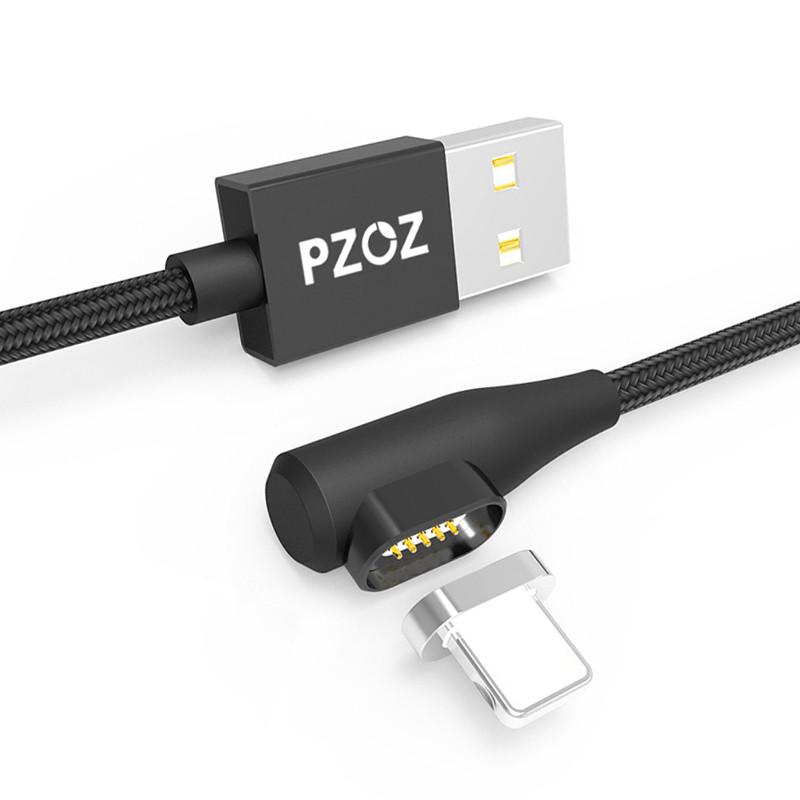 Магнитный кабель Lightning PZOZ с угловым подключением для зарядки iPhone 1 м Черный Магнитный кабель Lightning PZOZ с угловым подключением для зарядки iPhone 1 м Черный