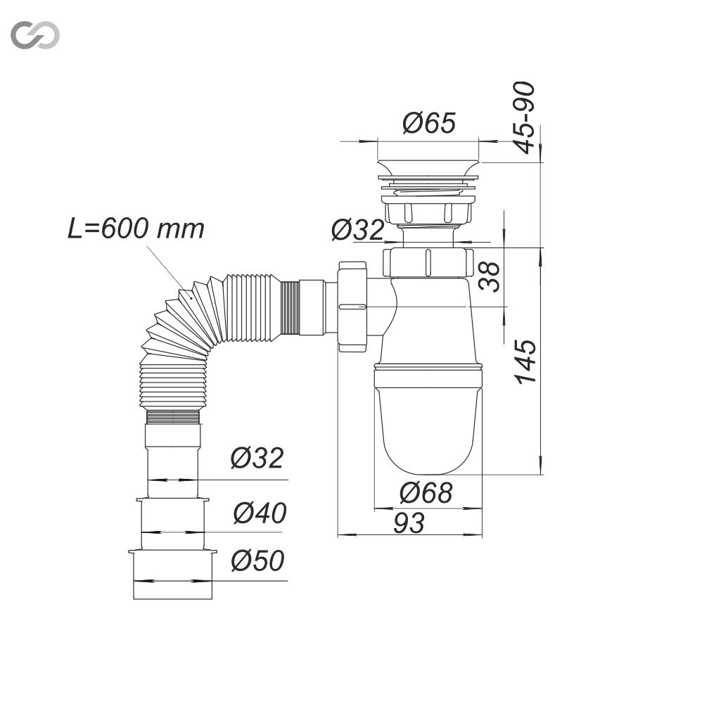 Сифон SoloPlast Т0005 для мойки и умывальника с пластиковой гофрой 600 мм универсальное подключение 40/50 мм (2519186758) - фото 3 Сифон SoloPlast Т0005 для мойки и умывальника с пластиковой гофрой 600 мм универсальное подключение 40/50 мм (2519186758) - фото 3