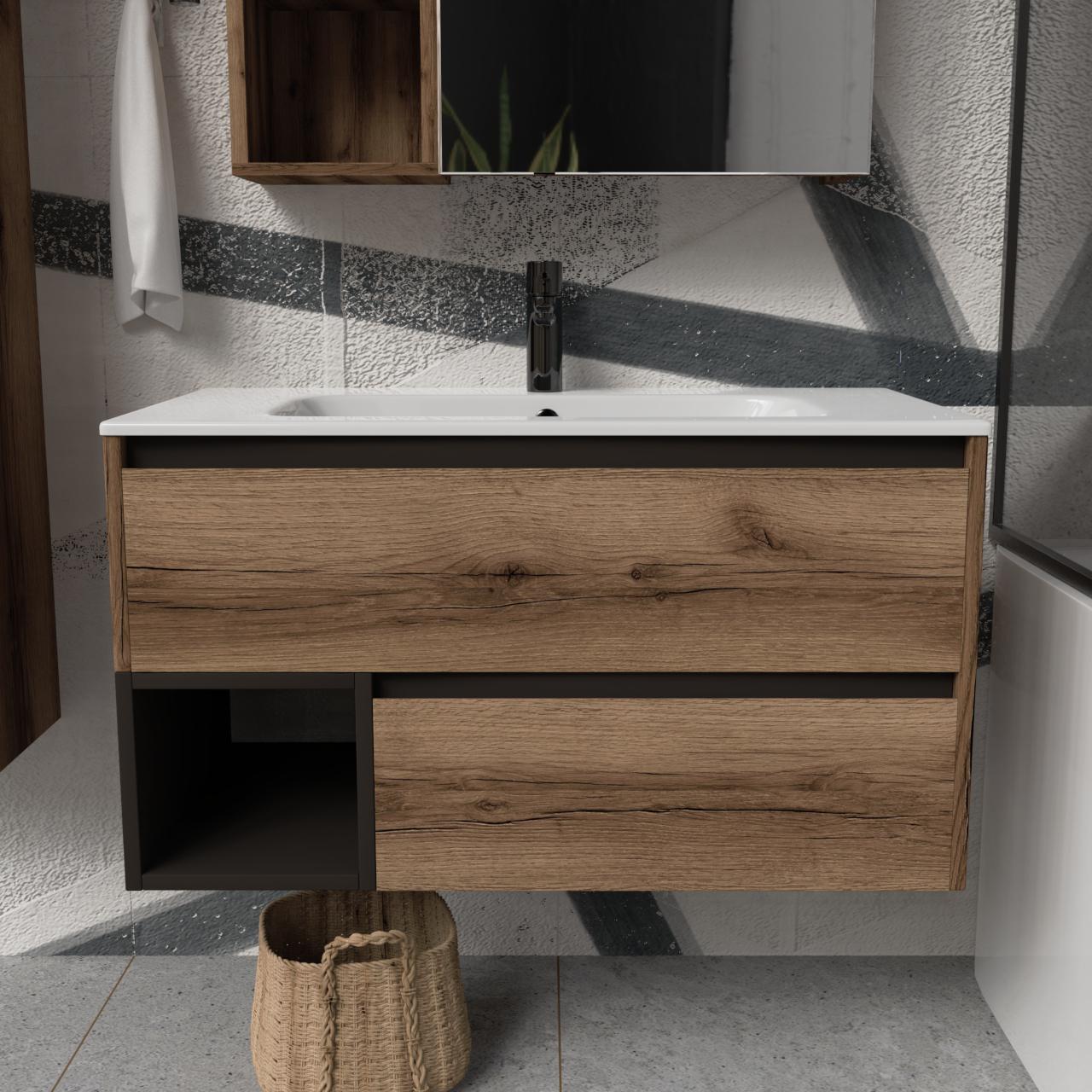 Тумба подвесная с раковиной MVK Vostok Craft 100 В2 1000х450х530 мм Дуб темный (c2100dt)