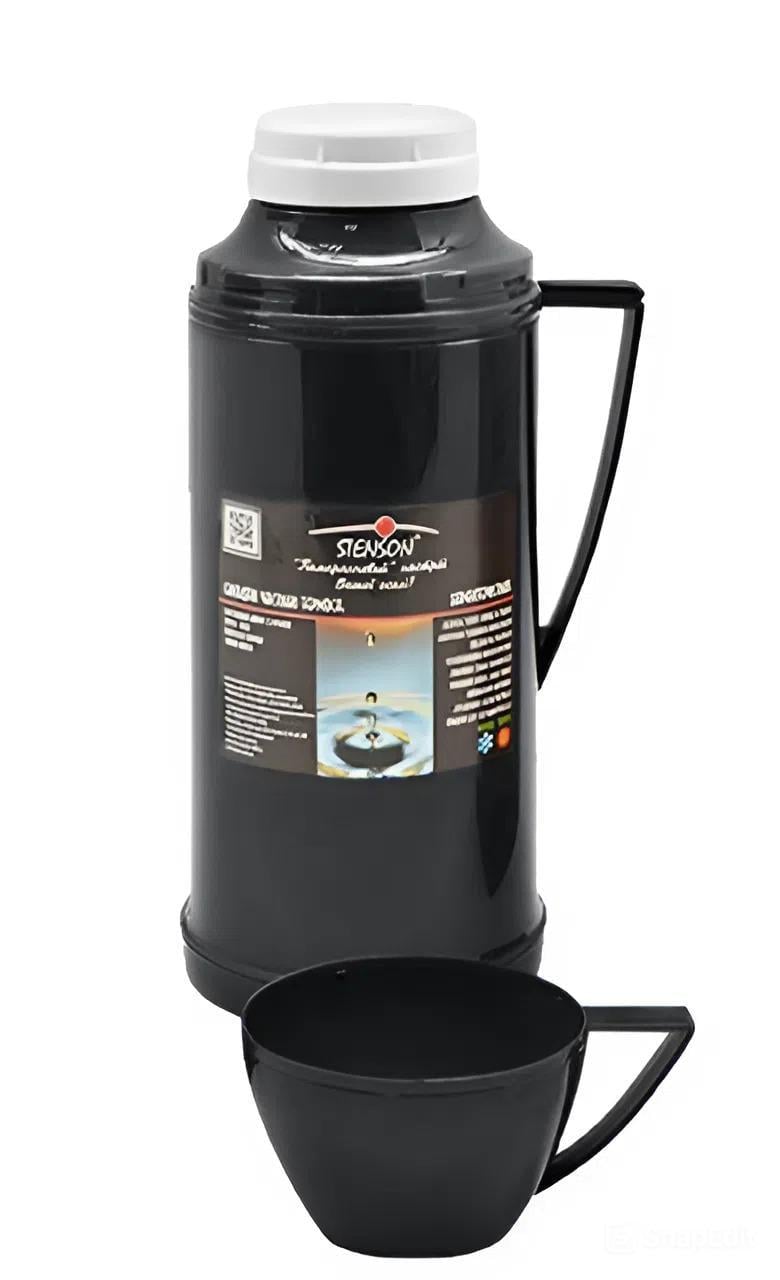 Термос бытовой со стеклянной колбой 1 л Черный - фото 1 Термос бытовой со стеклянной колбой 1 л Черный - фото 1