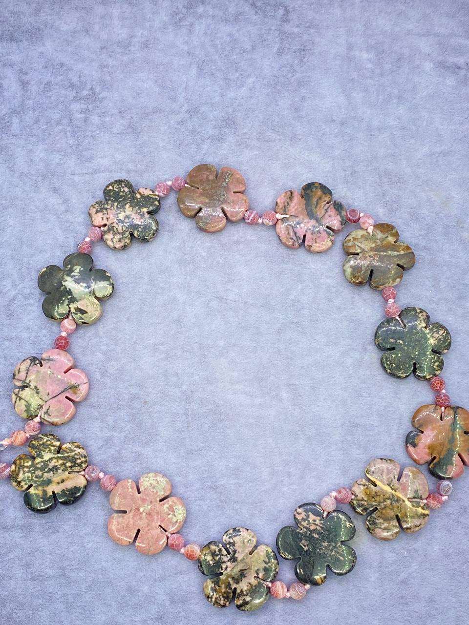 Бусы яшма родонит 52 см Розовый (676)