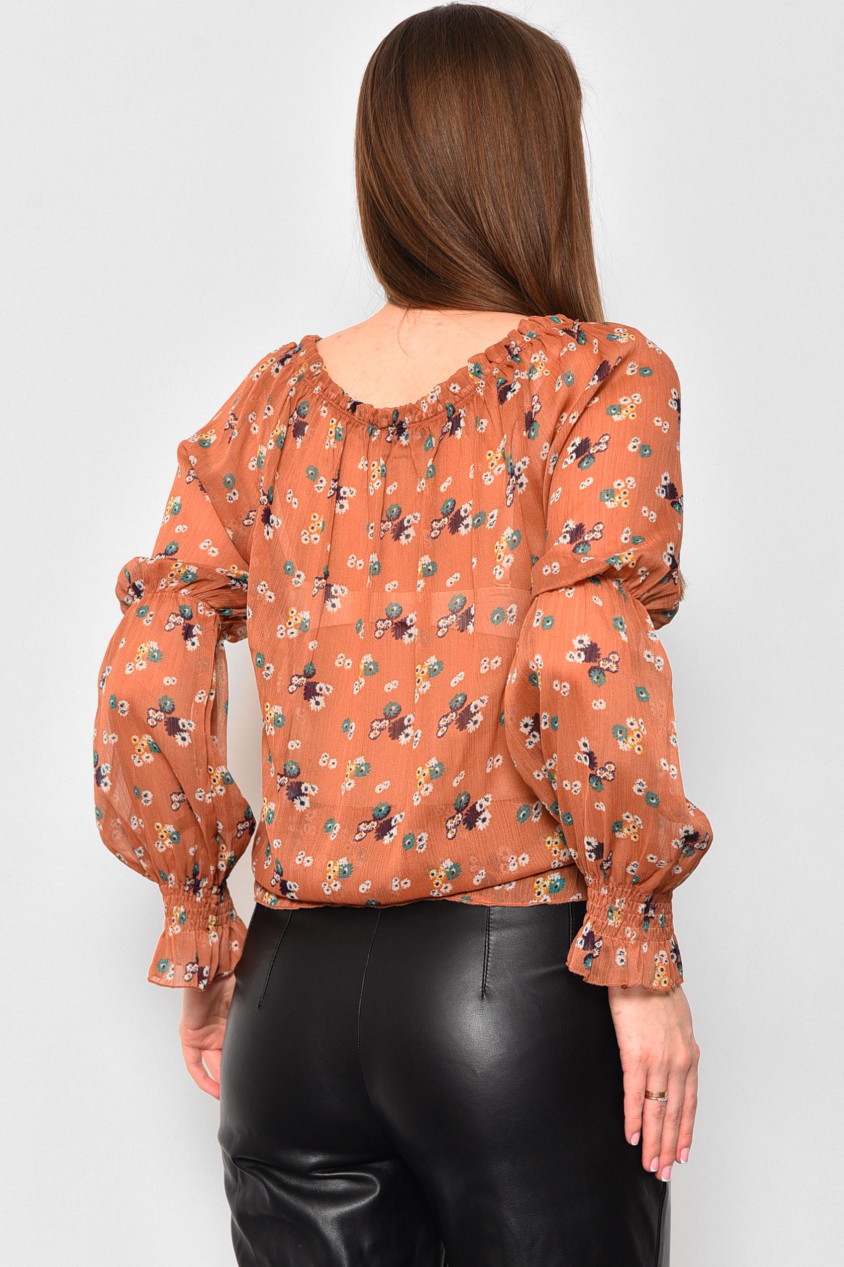 Блуза жіноча з принтом р. 42-44 Коричневий (173676) - фото 3